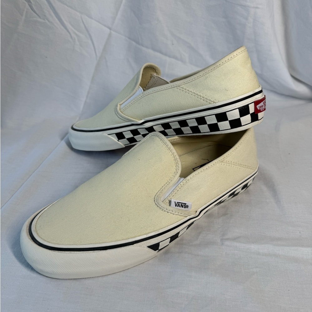 Vans Slip On White/Checkerboard/Cream Brand New Size 8.5